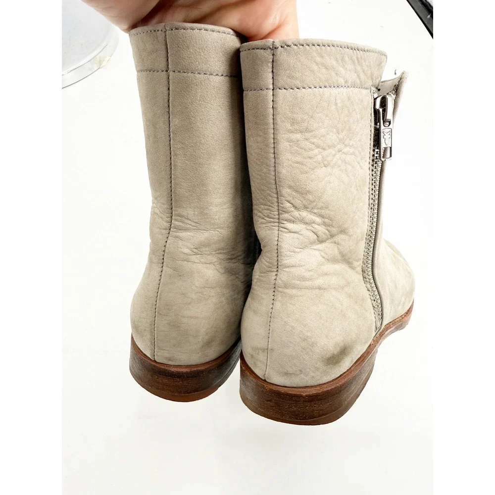 Frye Natalie Double Zip Grey Leather Ankle Boots Womens 7.5 B